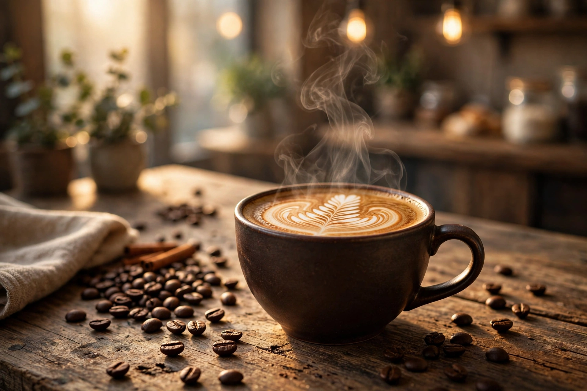 Taza de café con arte latte